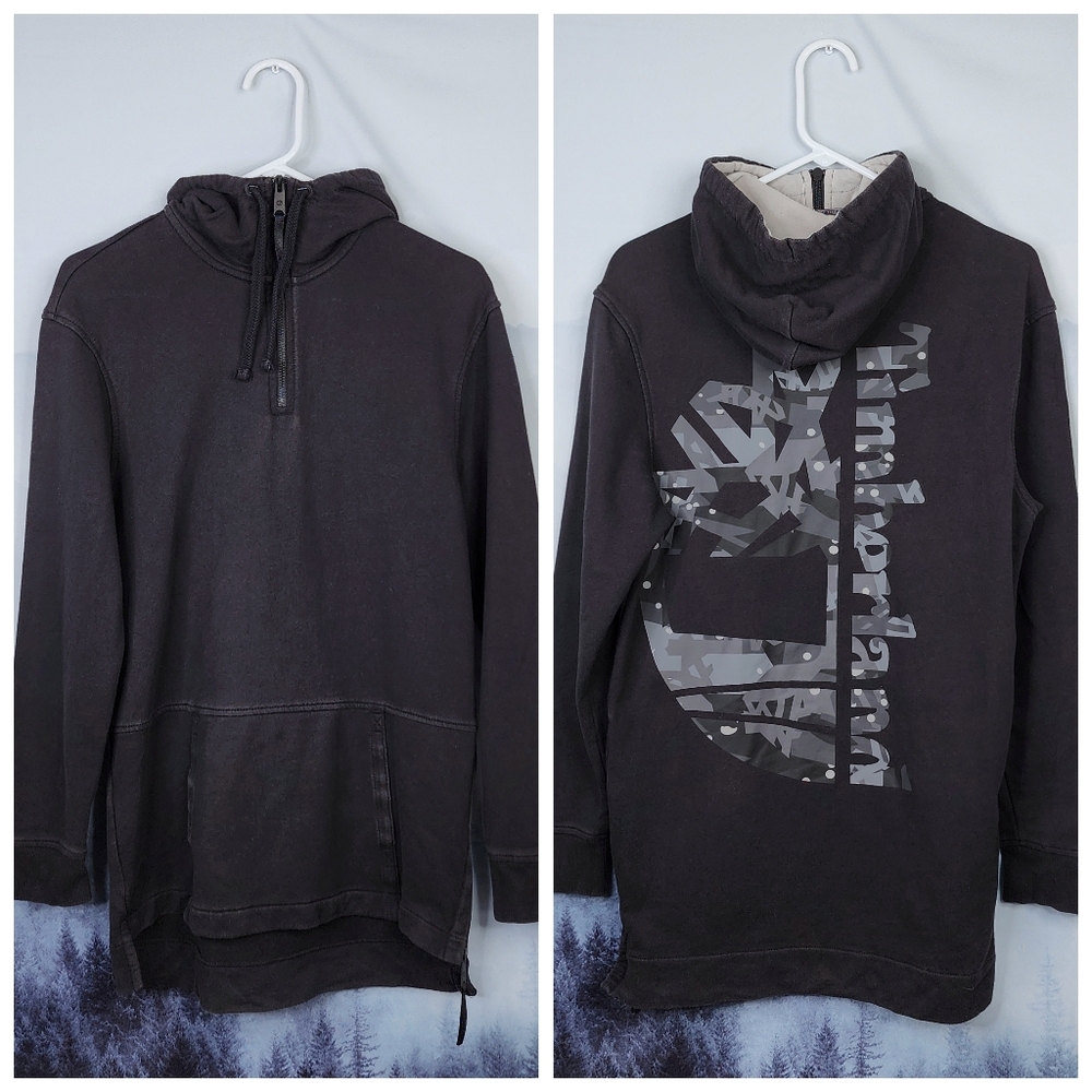Timberland Men's Camo Graphic 1/4 Zip Hoodie Black Size Small